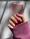 pink skittle semi cured gel nail strip manicure